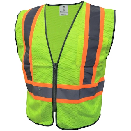 Ge Hi-Vis Safety Vest XL Class 2 , Zipper 2 Pockets GV078GXL